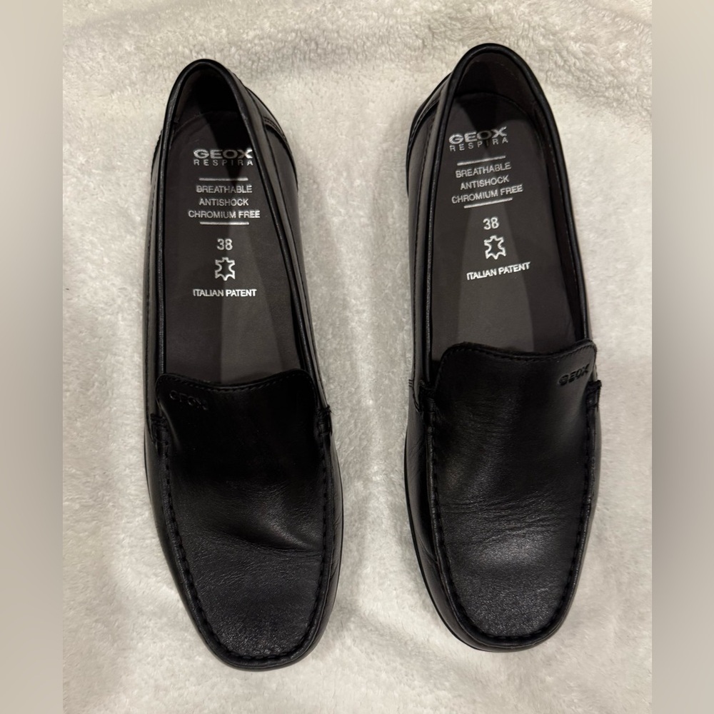 Boys Geox Black Leather Loafers, Size 38 (6.5)